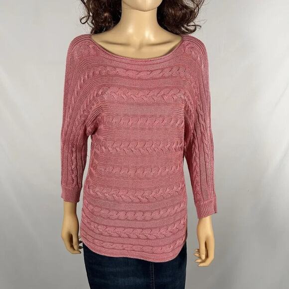Ralph Lauren Pink Cable Knit Sweater 3/4 Sleeve Top Blouse Large Business Casual - Picture 1 of 7